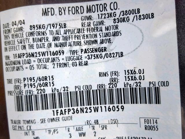 1FAFP36N25W116059 - 2005 FORD FOCUS ZXW GRAY photo 10