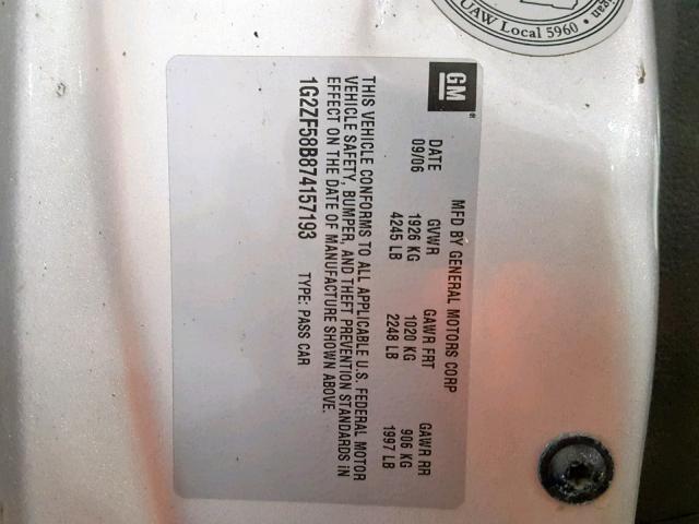 1G2ZF58B874157193 - 2007 PONTIAC G6 VALUE L SILVER photo 10