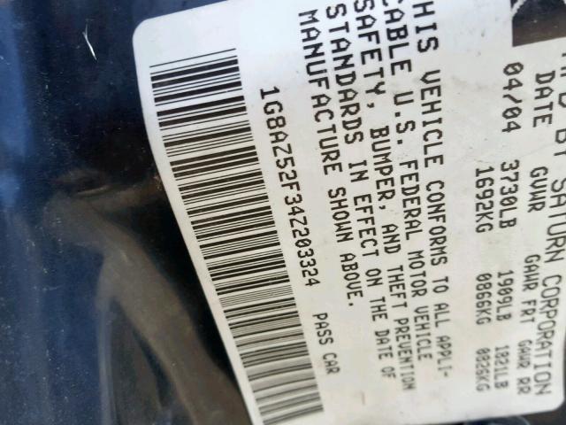 1G8AZ52F34Z203324 - 2004 SATURN ION LEVEL SILVER photo 10