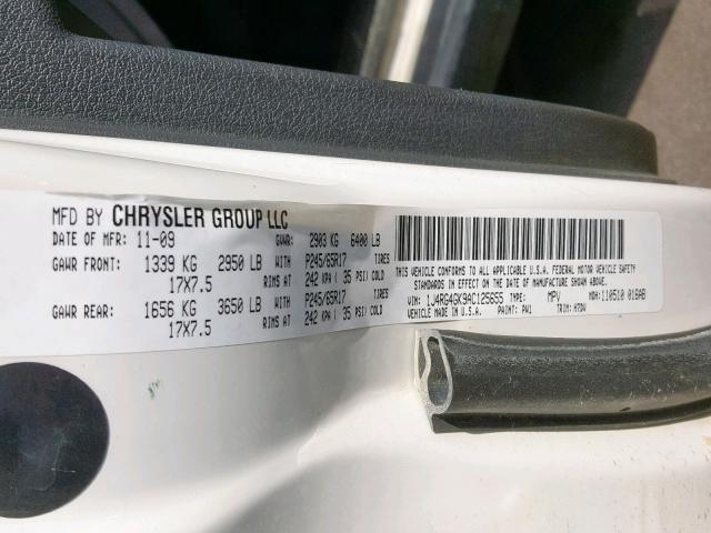 1J4RG4GK9AC125655 - 2010 JEEP COMMANDER 白色 照片 10