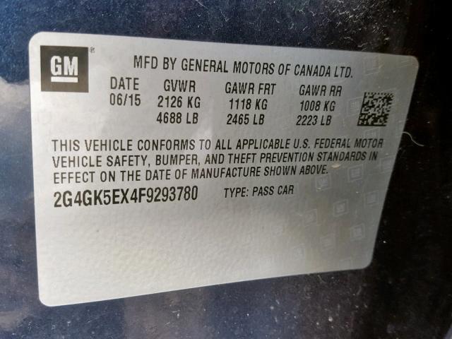 2G4GK5EX4F9293780 - 2015 BUICK REGAL BLUE photo 10