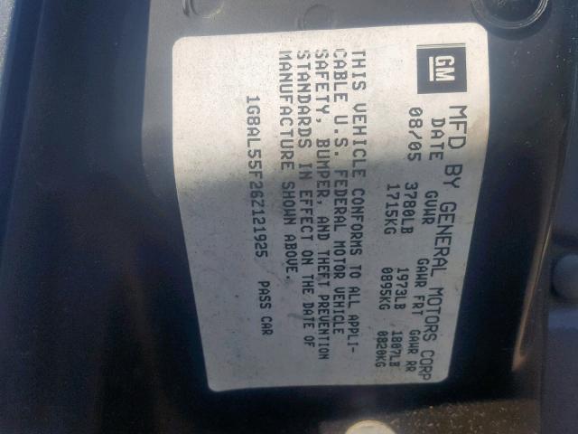 1G8AL55F26Z121925 - 2006 SATURN ION LEVEL GRAY photo 10