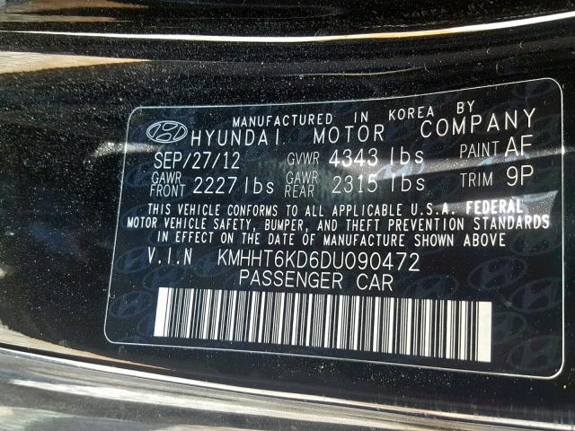 KMHHT6KD6DU090472 - 2013 HYUNDAI GENESIS CO BLACK photo 10