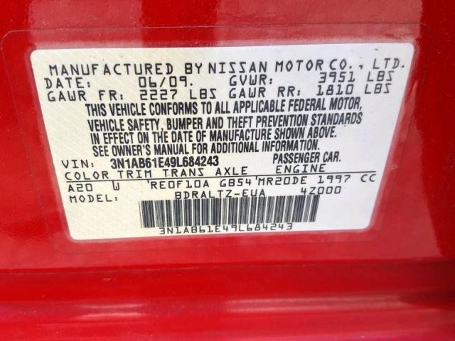 3N1AB61E49L684243 - 2009 NISSAN SENTRA 2.0 RED photo 10