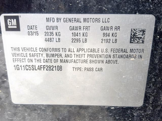 1G11C5SL4FF282108 - 2015 CHEVROLET MALIBU 1LT 石墨色 照片 10