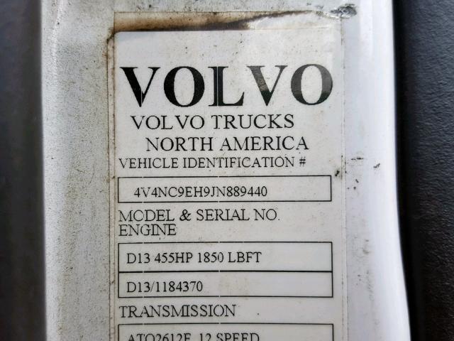 4V4NC9EH9JN889440 - 2018 VOLVO VN VNL WHITE photo 10