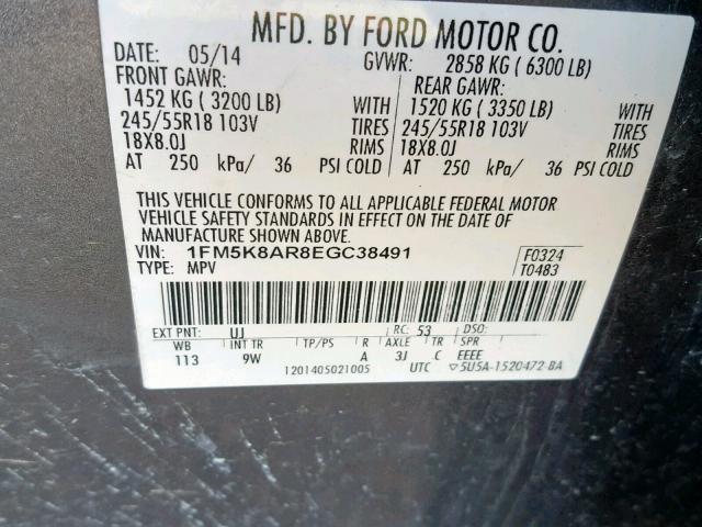 1FM5K8AR8EGC38491 - 2014 FORD EXPLORER P GRAY photo 10