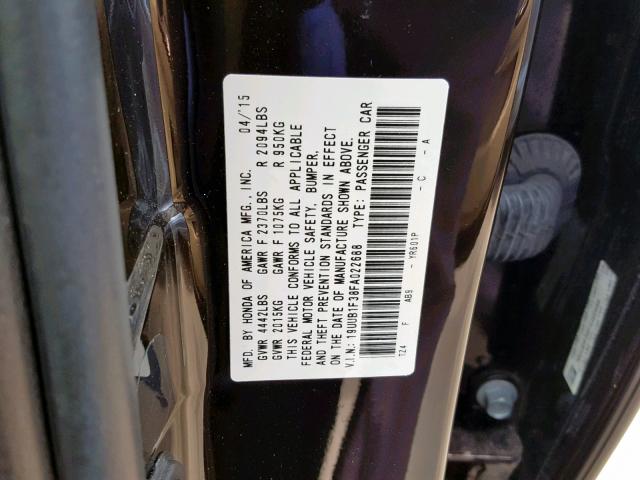 19UUB1F38FA022688 - 2015 ACURA TLX BLACK photo 10