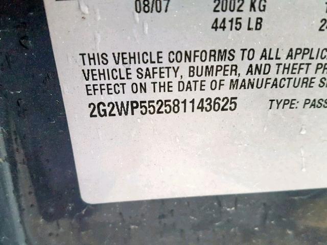 2G2WP552581143625 - 2008 PONTIAC GRAND PRIX GRAY photo 10