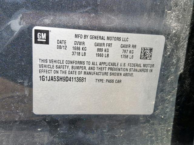 1G1JA5SH9D4113681 - 2013 CHEVROLET SONIC LS GRAY photo 10