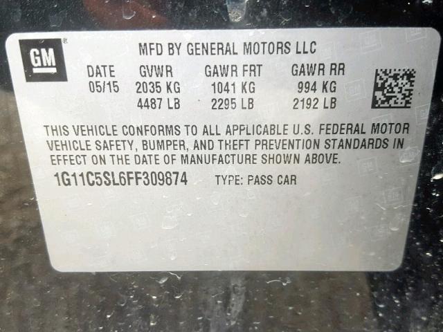 1G11C5SL6FF309874 - 2015 CHEVROLET MALIBU 1LT GRAY photo 10