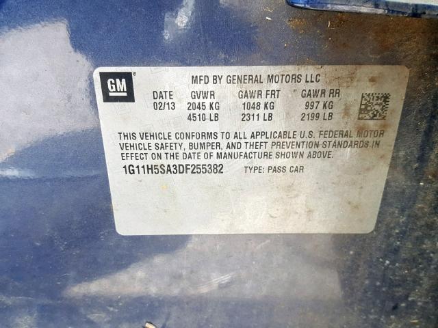 1G11H5SA3DF255382 - 2013 CHEVROLET MALIBU LTZ 蓝色 照片 10