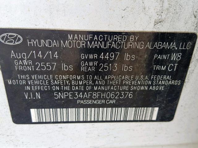 5NPE34AF8FH062376 - 2015 HYUNDAI SONATA SPO WHITE photo 10