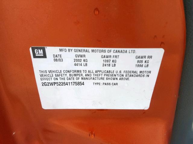 2G2WP522641175854 - 2004 PONTIAC GRAND PRIX 橙色 照片 10