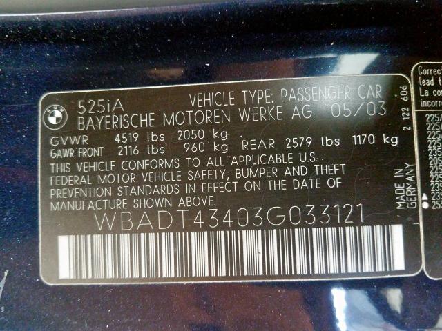 WBADT43403G033121 - 2003 BMW 525 I AUTOMATIC  照片 10