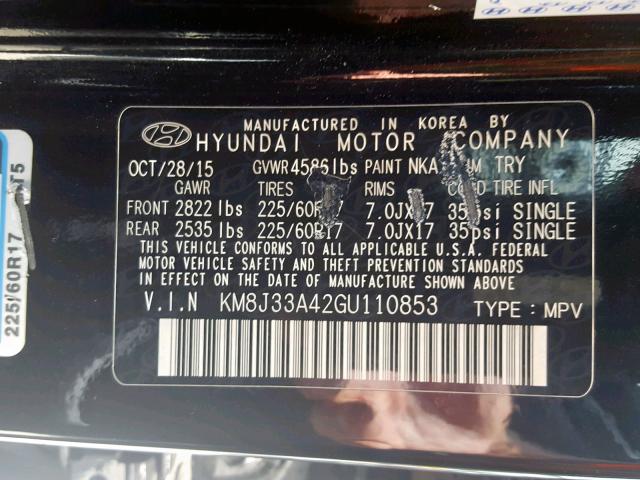 KM8J33A42GU110853 - 2016 HYUNDAI TUCSON LIM BLACK photo 10