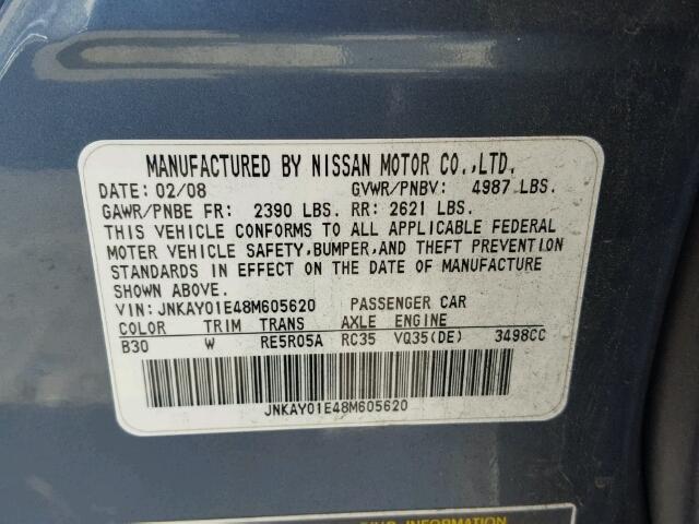 JNKAY01E48M605620 - 2008 INFINITI M35 BASE BLUE photo 10