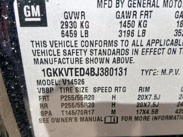 1GKKVTED4BJ380131 - 2011 GMC ACADIA DEN BLACK photo 10