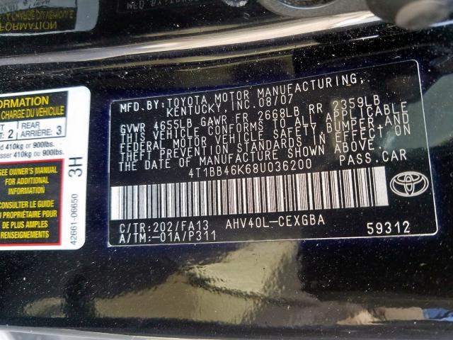 4T1BB46K68U036200 - 2008 TOYOTA CAMRY HYBRID  photo 10