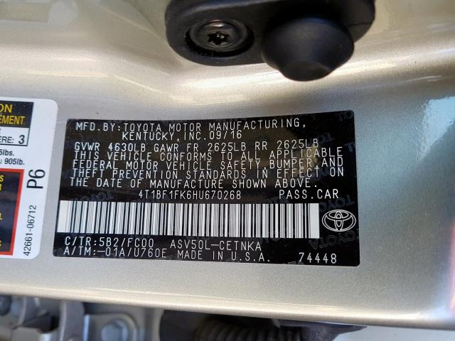 4T1BF1FK6HU670268 - 2017 TOYOTA CAMRY LE  photo 10