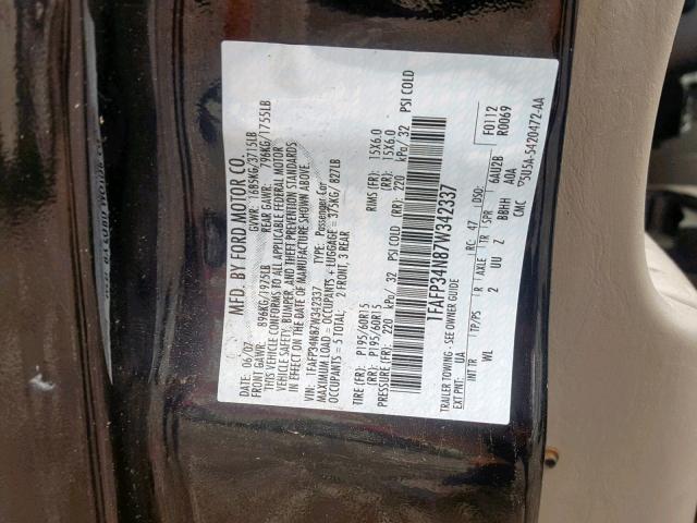 1FAFP34N87W342337 - 2007 FORD FOCUS ZX4 BLACK photo 10