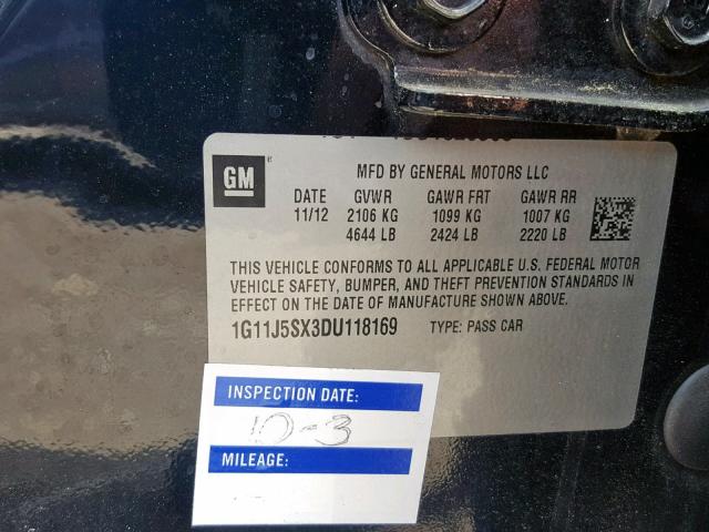 1G11J5SX3DU118169 - 2013 CHEVROLET MALIBU LTZ 黑色 照片 10