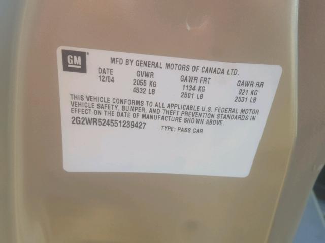 2G2WR524551239427 - 2005 PONTIAC GRAND PRIX ოქროსფერი ფოტო 10