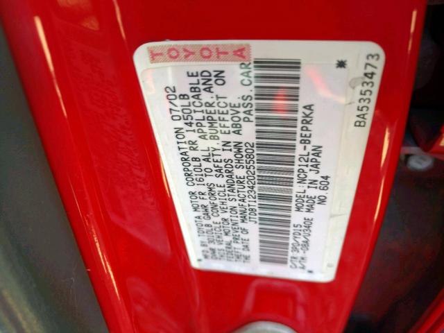 JTDBT123420255802 - 2002 TOYOTA ECHO RED photo 10