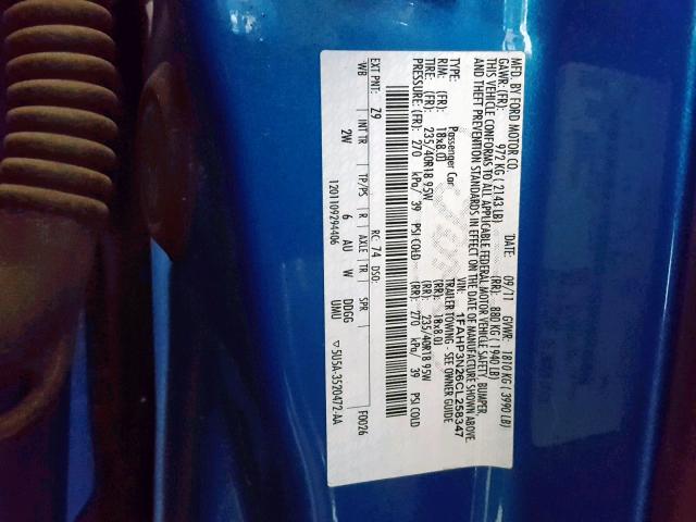 1FAHP3N26CL258347 - 2012 FORD FOCUS TITA BLUE photo 10