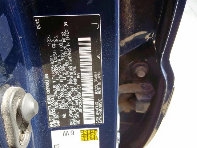 JTEDP21A550081757 - 2005 TOYOTA HIGHLANDER BLUE photo 10