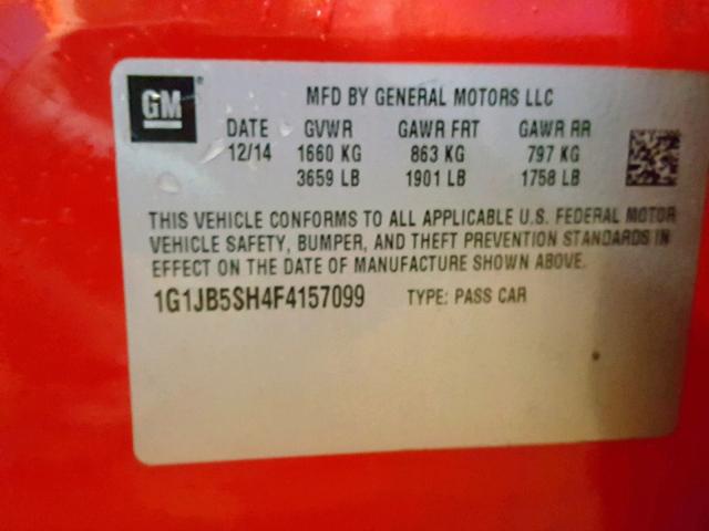 1G1JB5SH4F4157099 - 2015 CHEVROLET SONIC LS RED photo 10