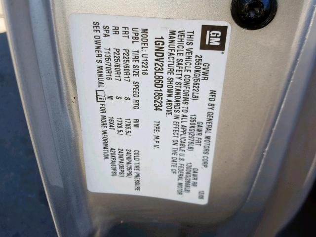 1GNDV23L86D185234 - 2006 CHEVROLET UPLANDER L 银色 照片 10