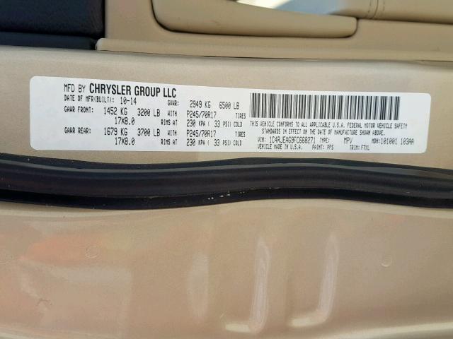 1C4RJEAG9FC668271 - 2015 JEEP GRAND CHER TAN photo 10