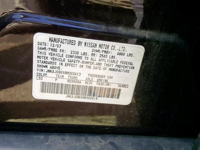 JNKAJ09E68M302413 - 2008 INFINITI EX35 BASE BURGUNDY photo 10