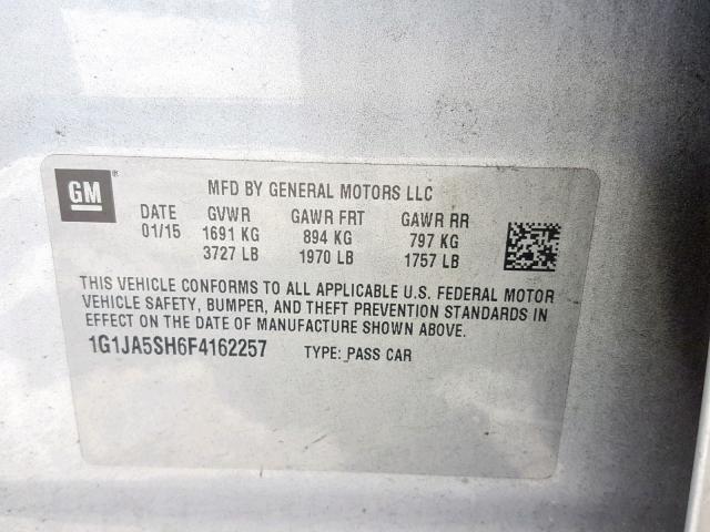 1G1JA5SH6F4162257 - 2015 CHEVROLET SONIC LS SILVER photo 10