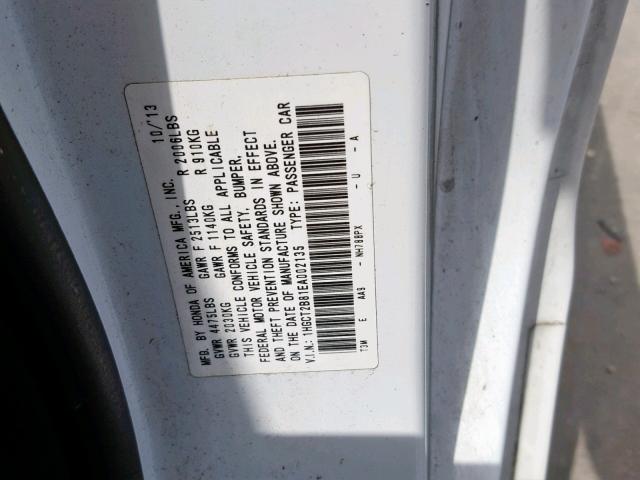 1HGCT2B81EA002135 - 2014 HONDA ACCORD EXL WHITE photo 10