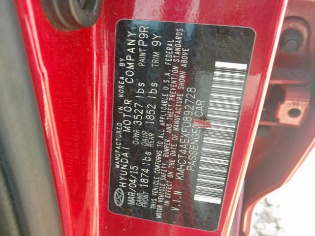 KMHCT4AEXFU892728 - 2015 HYUNDAI ACCENT RED photo 10