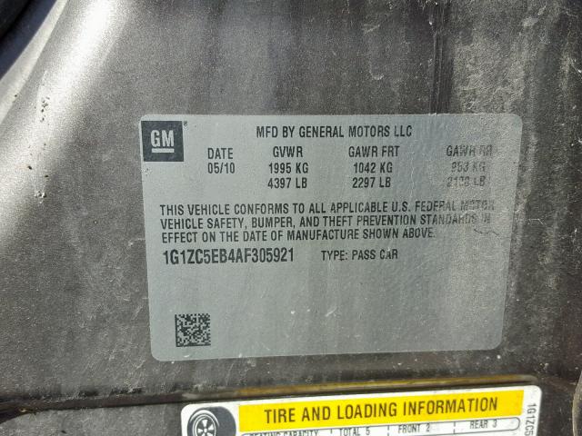 1G1ZC5EB4AF305921 - 2010 CHEVROLET MALIBU 1LT 棕色 照片 10