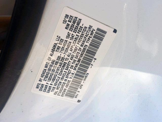 5FNRL38819B030679 - 2009 HONDA ODYSSEY TO WHITE photo 10