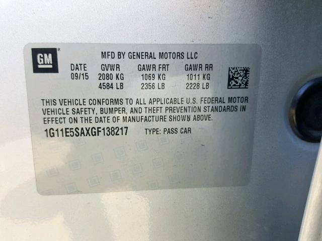 1G11E5SAXGF138217 - 2016 CHEVROLET MALIBU LIM SILVER photo 10