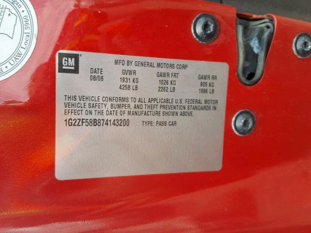 1G2ZF58B874143200 - 2007 PONTIAC G6 VALUE L RED photo 10