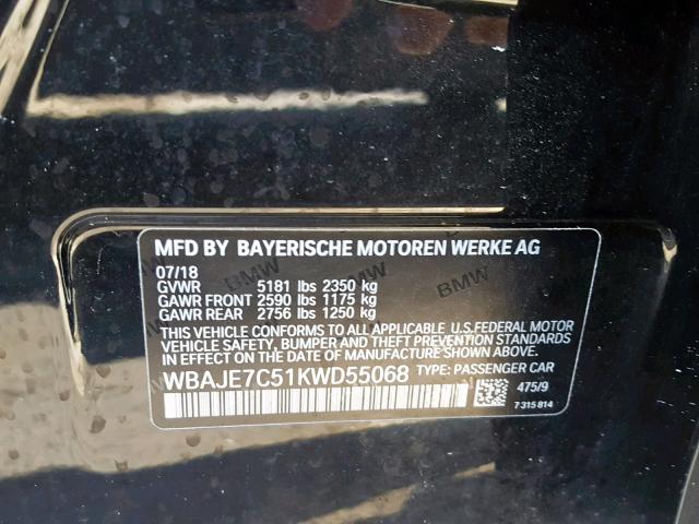 WBAJE7C51KWD55068 - 2019 BMW 540 XI BLACK photo 10