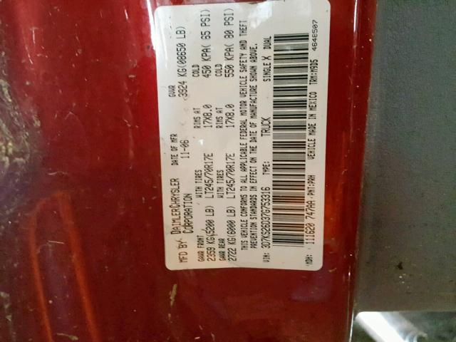 3D7KS26D37G753316 - 2007 DODGE RAM 2500 S წითელი ფოტო 10