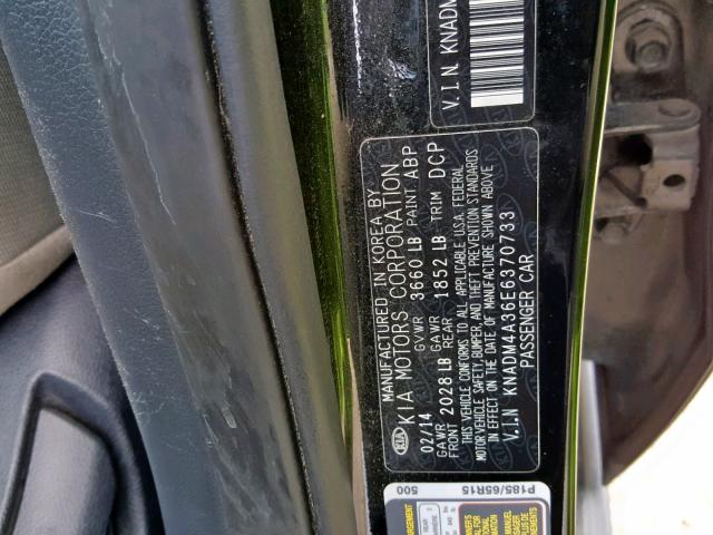 KNADM4A36E6370733 - 2014 KIA RIO LX BLACK photo 10