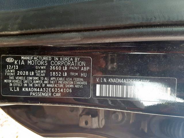 KNADN4A32E6354106 - 2014 KIA RIO EX BLACK photo 10