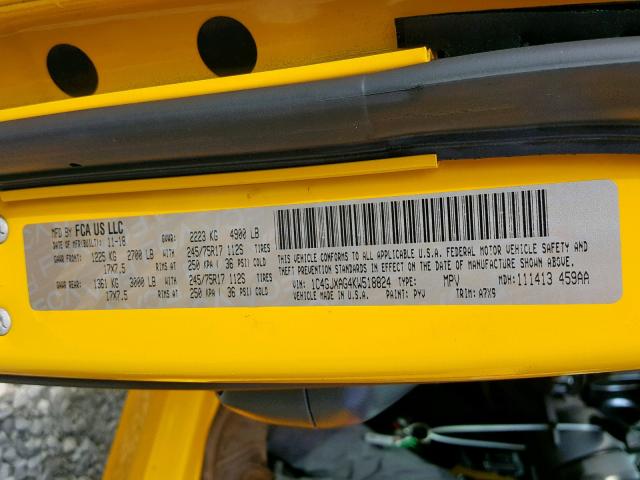 1C4GJXAG4KW518824 - 2019 JEEP WRANGLER S 黄色 照片 10