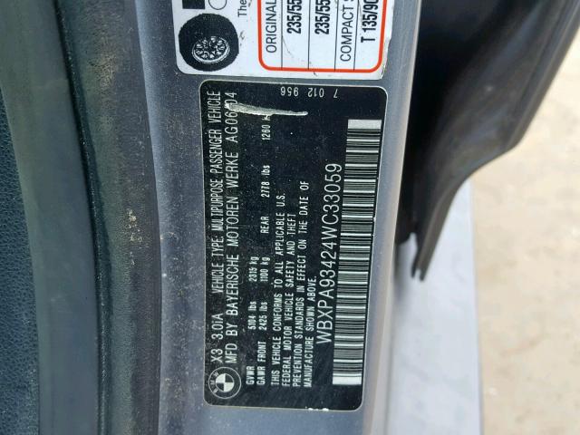 WBXPA93424WC33059 - 2004 BMW X3 3.0I GRAY photo 10