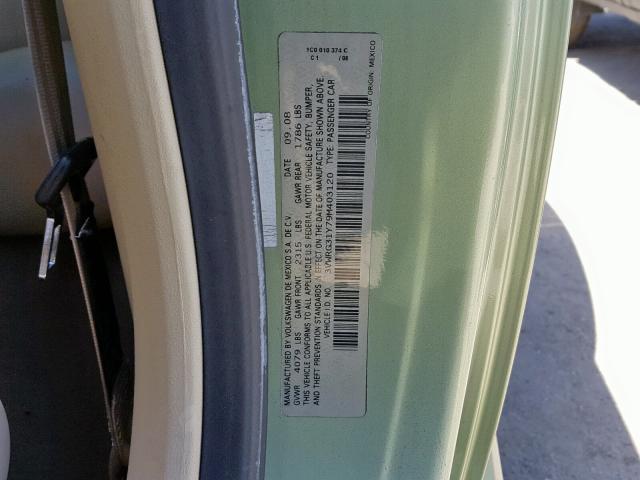 3VWRG31Y79M403120 - 2009 VOLKSWAGEN NEW BEETLE მწვანე ფოტო 10