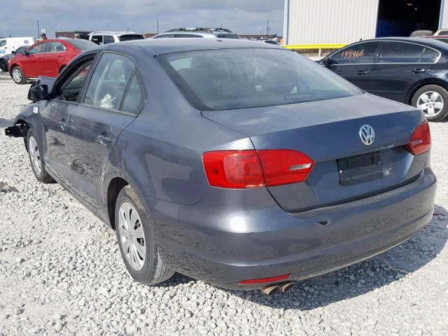 3VW2K7AJ3BM094259 - 2011 VOLKSWAGEN JETTA BASE GRAY photo 3