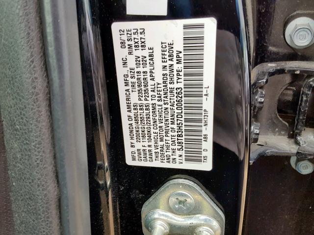 5J8TB3H57DL006263 - 2013 ACURA RDX TECHNO BLACK photo 10